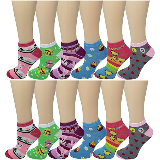 12 pair women's ankle socks mixed lot ladies sz 9-11 assorted pattern colorful